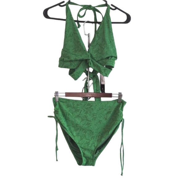 La Vie En Rose Other - La Vie‎ En Rose Women Large Green Bikini Set Adjustable Halter Tropical Pattern